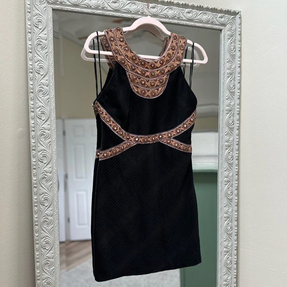 Free People High Neck Sleeveless Black Dress with Mirror Embellishment | Small - Picture 3 of 5